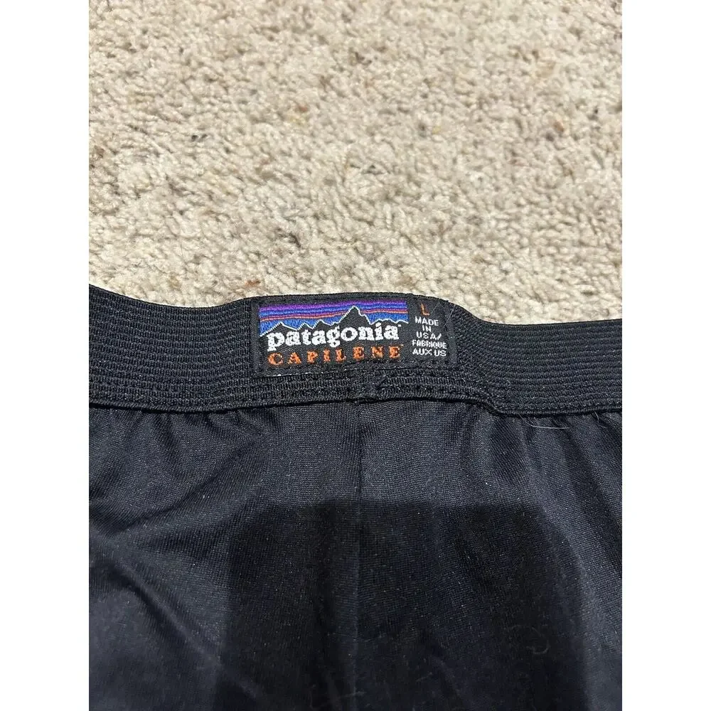 VTG PATAGONIA sz L Men's CAPILENE Base Layer Pants BLACK Long Johns USA Made Y22